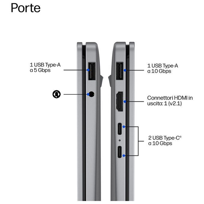 HP D8QD9EA OmniBook 5 Computer portatile 16'' OLED 2K AMD Ryzen AI 7 445 16 GB RAM 1 TB SSD NVMe Wi-Fi 6 Windows 11 Home colore Argento