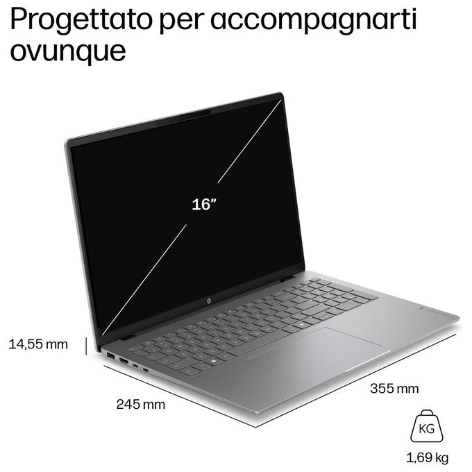 HP D8QD9EA OmniBook 5 Computer portatile 16'' OLED 2K AMD Ryzen AI 7 445 16 GB RAM 1 TB SSD NVMe Wi-Fi 6 Windows 11 Home colore Argento