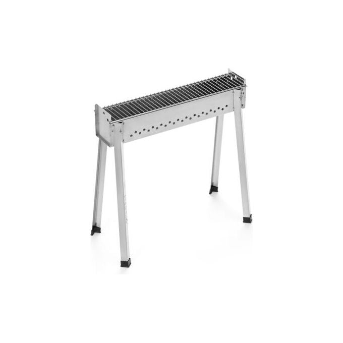 Ompagrill BBQ0066 Barbecue per Arrosticini Acciaio Inox Griglia 66x14,5 cm Gambe Rimovibili Carbone Legna