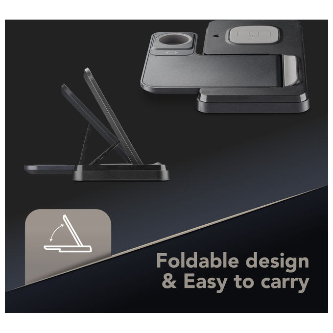 Cellularline WIRESTAND3IN1FBK Triple Station Caricabatterie Wireless 3 in 1 15W Apple Watch colore Nero