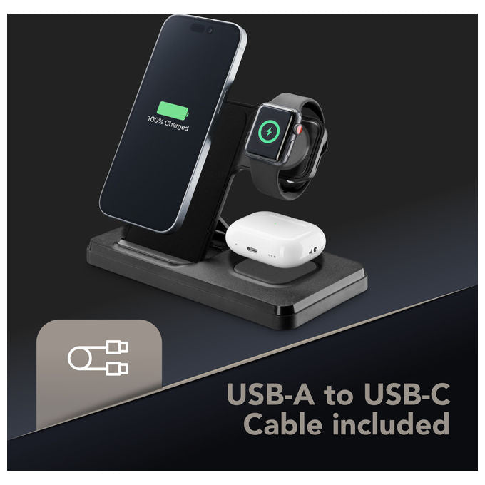 Cellularline WIRESTAND3IN1FBK Triple Station Caricabatterie Wireless 3 in 1 15W Apple Watch colore Nero