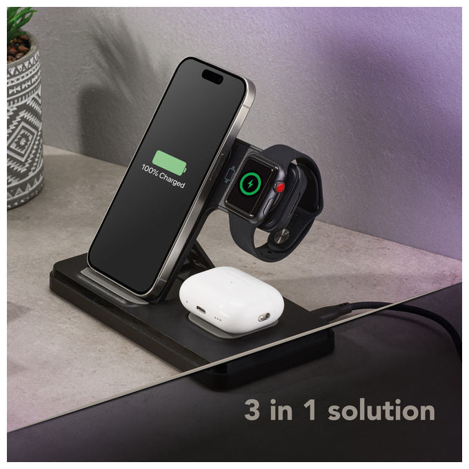 Cellularline WIRESTAND3IN1FBK Triple Station Caricabatterie Wireless 3 in 1 15W Apple Watch colore Nero