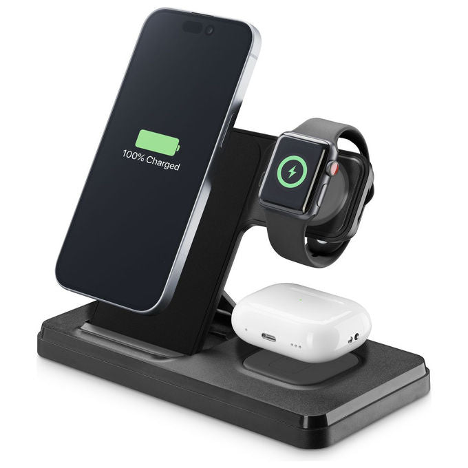 Cellularline WIRESTAND3IN1FBK Triple Station Caricabatterie Wireless 3 in 1 15W Apple Watch colore Nero