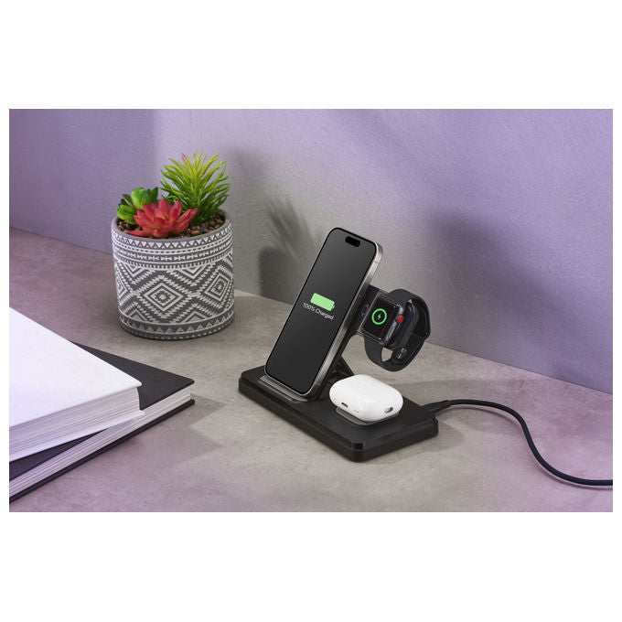 Cellularline WIRESTAND3IN1FBK Triple Station Caricabatterie Wireless 3 in 1 15W Apple Watch colore Nero