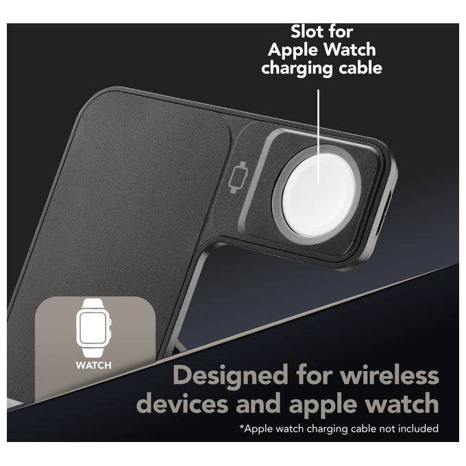Cellularline WIRESTAND3IN1FBK Triple Station Caricabatterie Wireless 3 in 1 15W Apple Watch colore Nero
