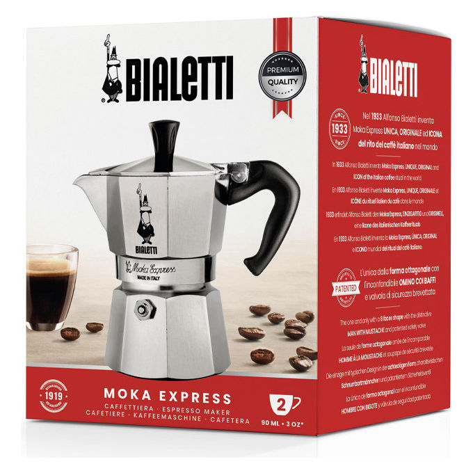 Bialetti 0001168 Moka Express Caffettiera Moka 2 Tazze 90 ml gas elettrico piastra radiante colore Alluminio