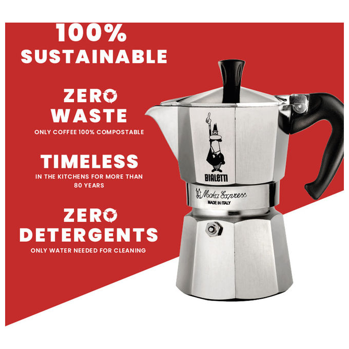 Bialetti 0001168 Moka Express Caffettiera Moka 2 Tazze 90 ml gas elettrico piastra radiante colore Alluminio