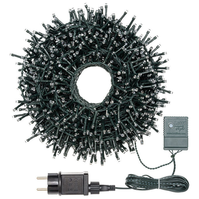 Lotti 34808 Catena Nastro Minicluster 1000 LED Bianco Caldo 5mm 8 Giochi Timer 20,5 m colore Verde