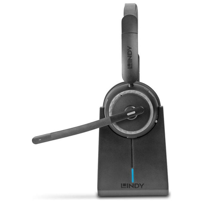 Lindy L118 Cuffia Wireless da Ufficio Bluetooth 5.2 USB tipo-C Microfono a Asta 25h Autonomia Base di Ricarica colore Nero