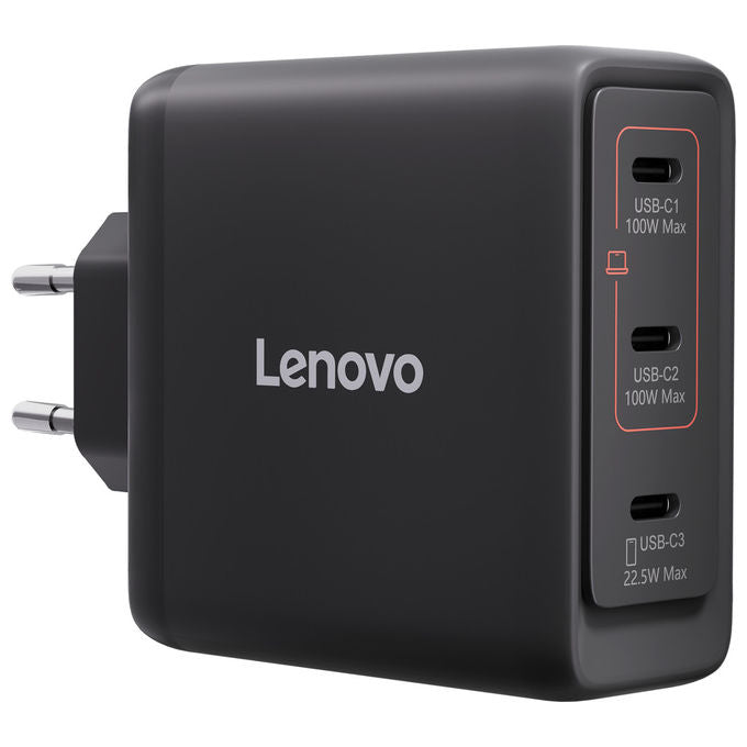 Lenovo 40AW100BEU Caricabatterie 100W GaN 3 porte USB-C universale colore Nero