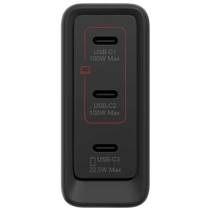 Lenovo 40AW100BEU Caricabatterie 100W GaN 3 porte USB-C universale colore Nero