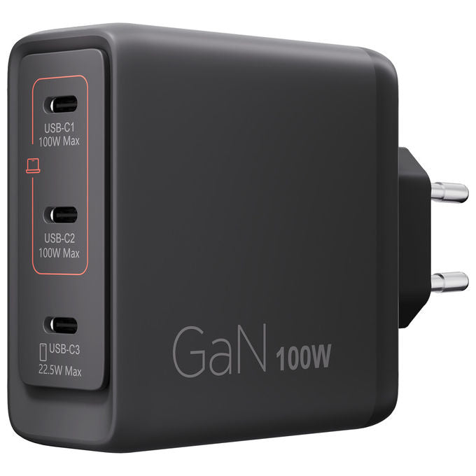 Lenovo 40AW100BEU Caricabatterie 100W GaN 3 porte USB-C universale colore Nero