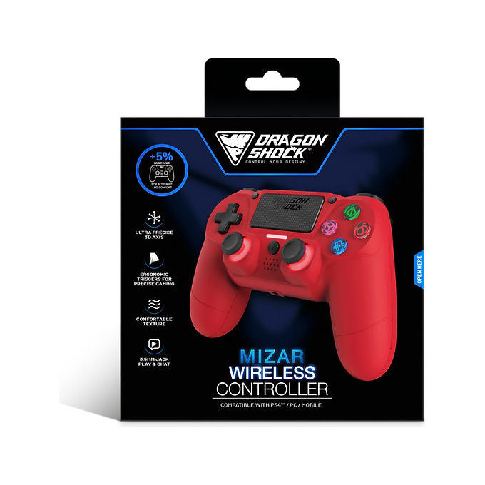 Dragonshock DSCPS4-RD Mizar Gamepad Wireless Bluetooth per PS4 PC Mobile Touchpad RGB 620 mAh colore Rosso