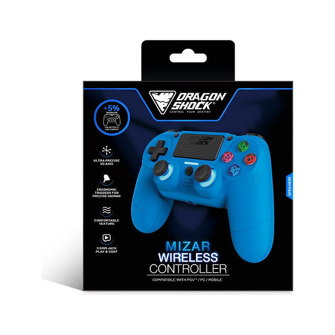 Dragonshock DSCPS4-BL Mizar Gamepad Wireless per PlayStation 4 Bluetooth 5.0 Touchpad LED RGB batteria 620 mAh colore Blu