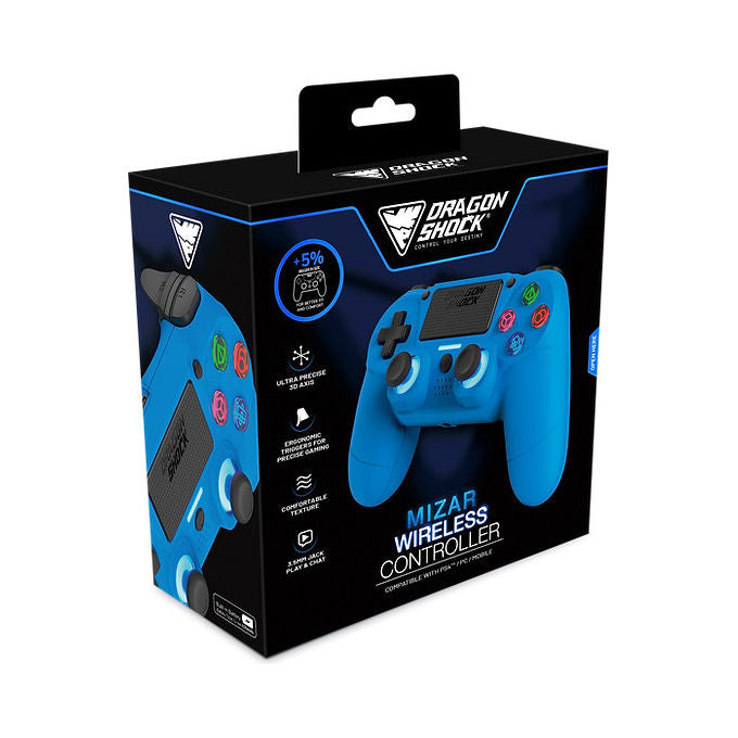 Dragonshock DSCPS4-BL Mizar Gamepad Wireless per PlayStation 4 Bluetooth 5.0 Touchpad LED RGB batteria 620 mAh colore Blu
