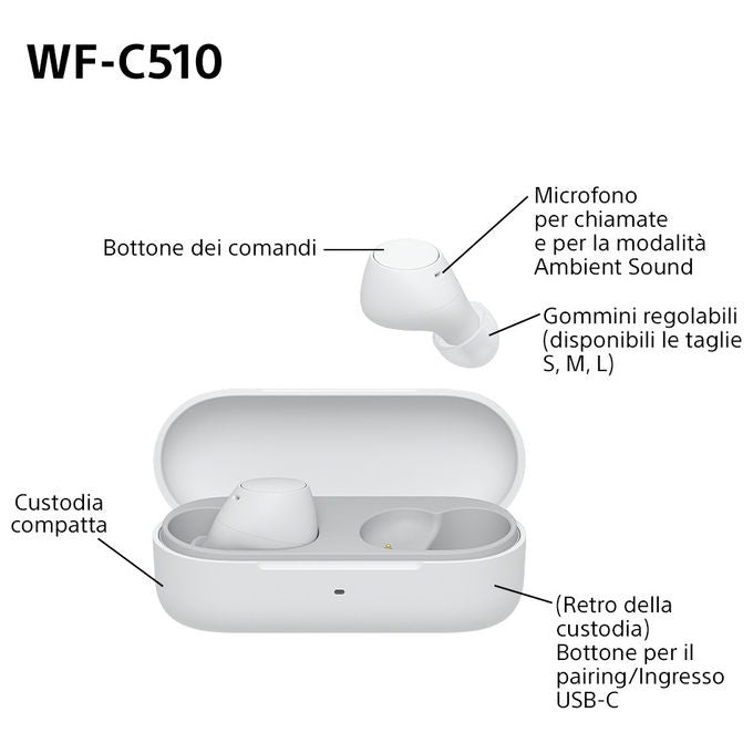 Sony WFC510W Auricolari True Wireless In-ear Bluetooth 5.3 Multipoint IPX4 22h Ambient Sound colore Bianco