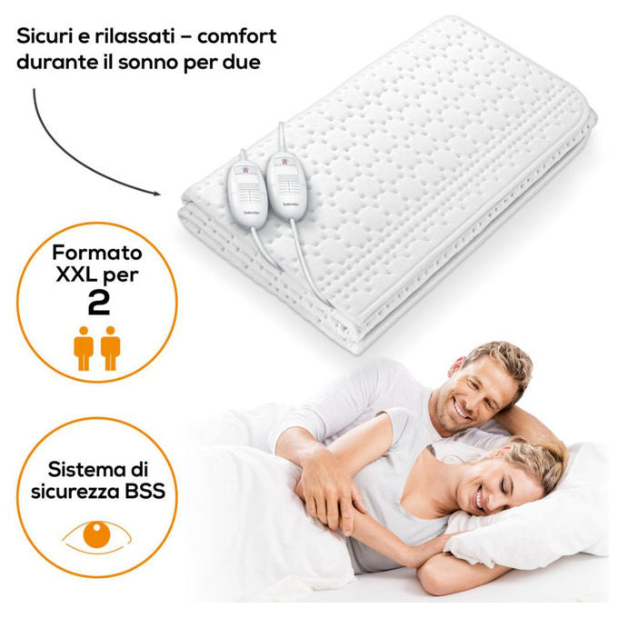 Beurer TS26 Coprimaterasso Termico Matrimoniale Micropile 2 Zone 3 Livelli 140x150 cm colore Bianco