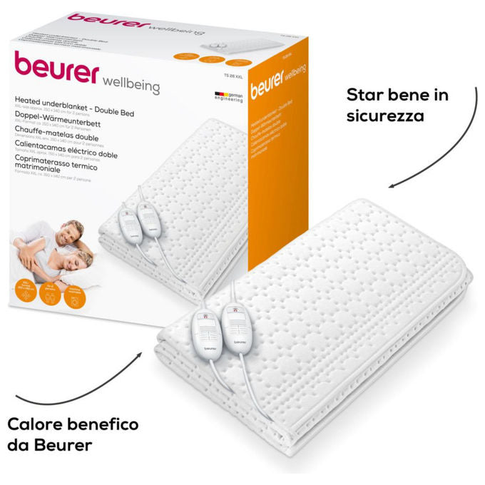Beurer TS26 Coprimaterasso Termico Matrimoniale Micropile 2 Zone 3 Livelli 140x150 cm colore Bianco