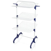Leifheit 81529 Comfort Tower 420 Stendibiancheria da pavimento 3 ripiani 42 m pieghevole con ruote colore Bianco Blu