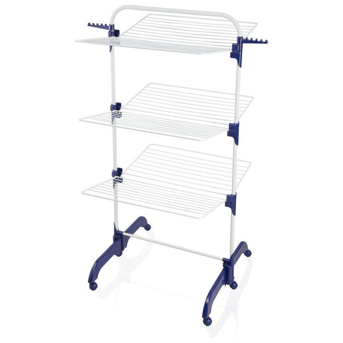 Leifheit 81529 Comfort Tower 420 Stendibiancheria da pavimento 3 ripiani 42 m pieghevole con ruote colore Bianco Blu