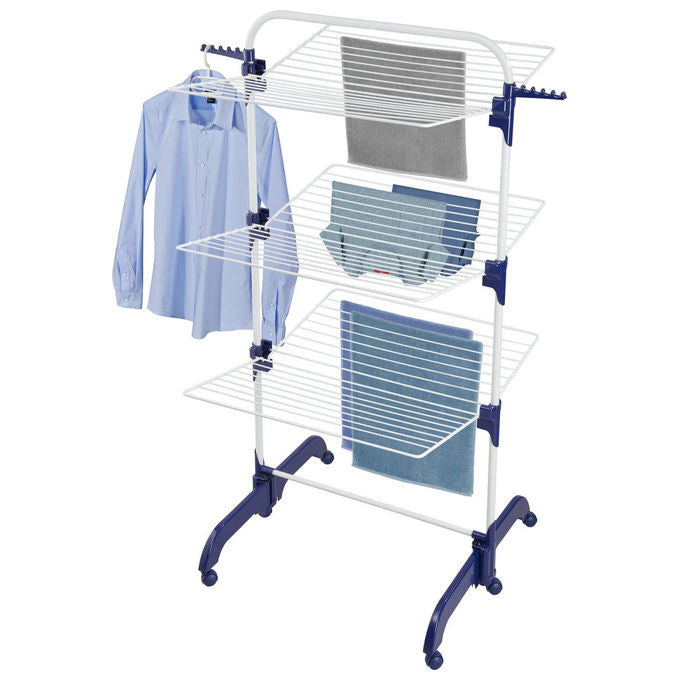 Leifheit 81529 Comfort Tower 420 Stendibiancheria da pavimento 3 ripiani 42 m pieghevole con ruote colore Bianco Blu