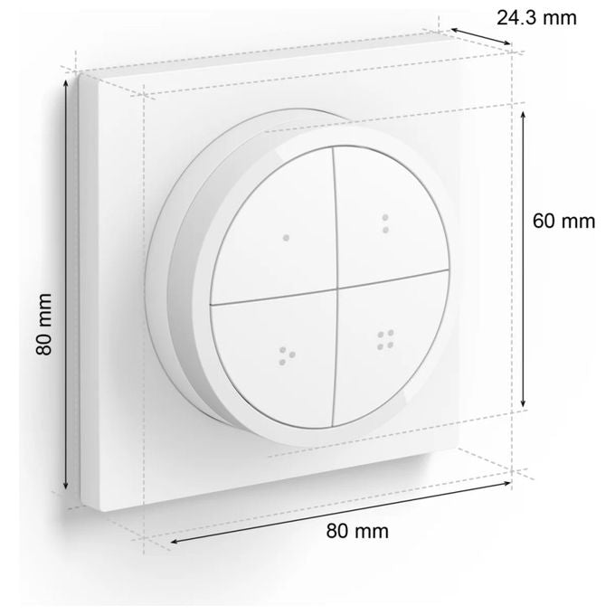 Philips 8719514440999 Hue Tap Dial Switch Interruttore Wireless ZigBee Bluetooth 4 pulsanti batteria CR2032 colore Bianco