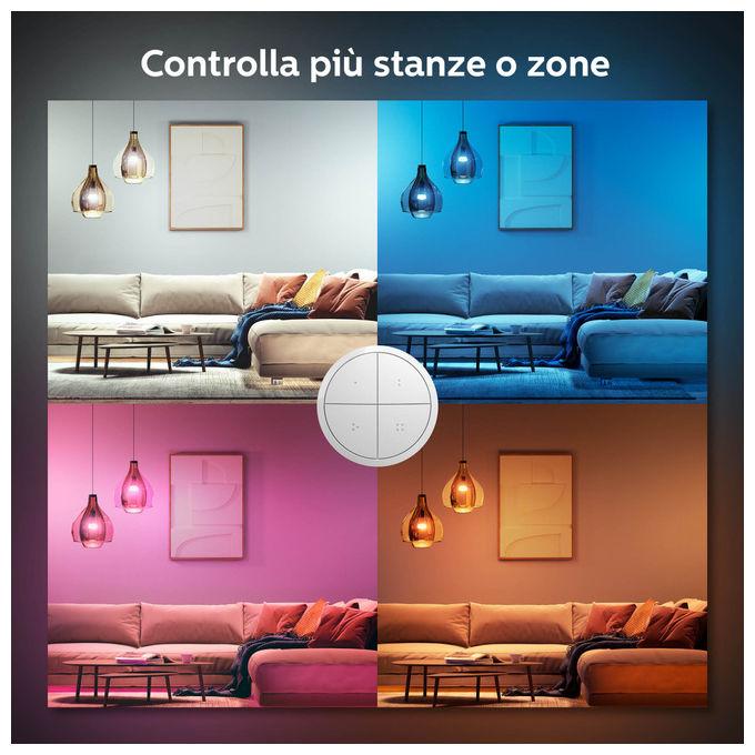 Philips 8719514440999 Hue Tap Dial Switch Interruttore Wireless ZigBee Bluetooth 4 pulsanti batteria CR2032 colore Bianco