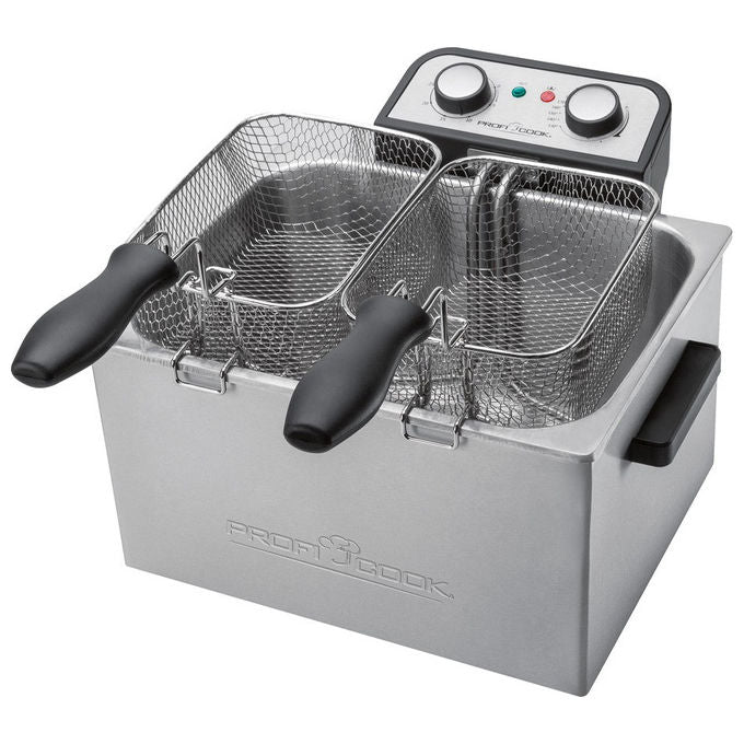 ProfiCook PC-FR 1038 Friggitrice Doppia 5 L 3000 W Termostato 130°C 190°C Timer 30 min Zona Fredda colore Argento