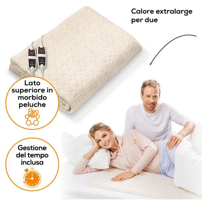 Beurer UB 56 Teddy Double Coprimaterasso Termico Matrimoniale 150x160 cm 2 Zone 160W Lavabile colore Beige
