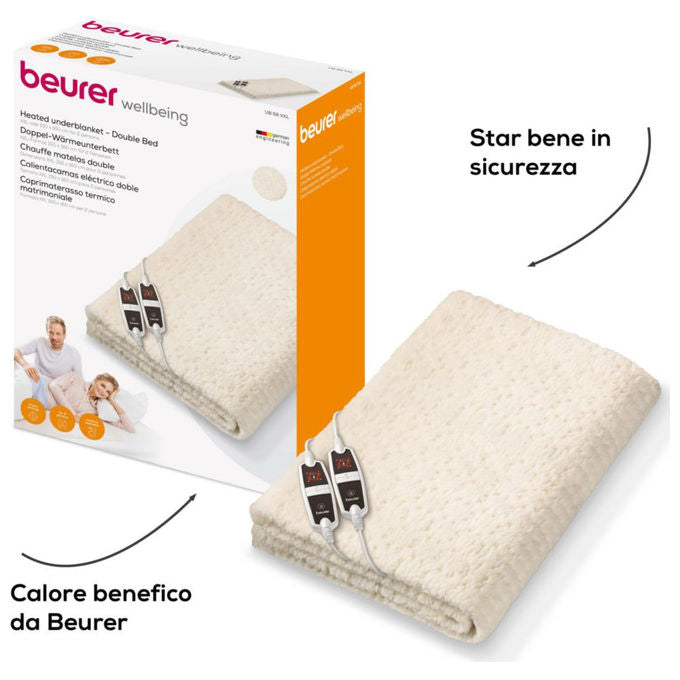 Beurer UB 56 Teddy Double Coprimaterasso Termico Matrimoniale 150x160 cm 2 Zone 160W Lavabile colore Beige