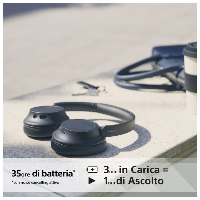 Sony WHCH720N Cuffie Bluetooth Wireless a Padiglione Cancellazione Rumore ANC 35h Ricarica Rapida colore Nero