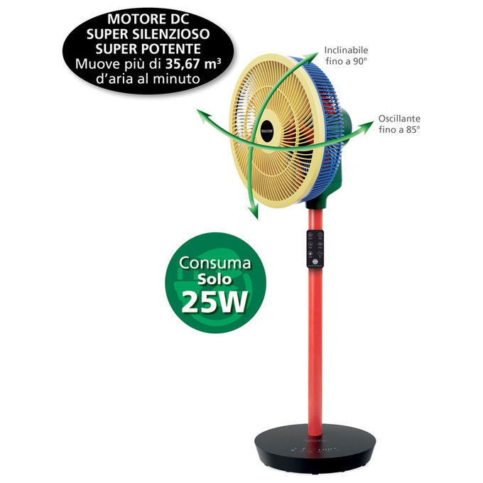 Macom 982 Enjoy and Relax Colour Fan Ventilatore a Piantana 35cm 25W 8 velocita' 26,2 dB Timer 8h Telecomando colore Nero Blu Verde Rosso Giallo