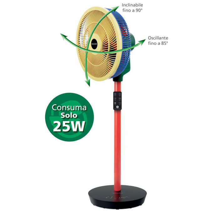 Macom 982 Enjoy and Relax Colour Fan Ventilatore a Piantana 35cm 25W 8 velocita' 26,2 dB Timer 8h Telecomando colore Nero Blu Verde Rosso Giallo