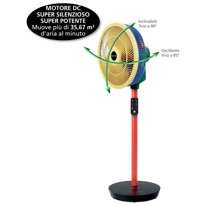 Macom 982 Enjoy and Relax Colour Fan Ventilatore a Piantana 35cm 25W 8 velocita' 26,2 dB Timer 8h Telecomando colore Nero Blu Verde Rosso Giallo