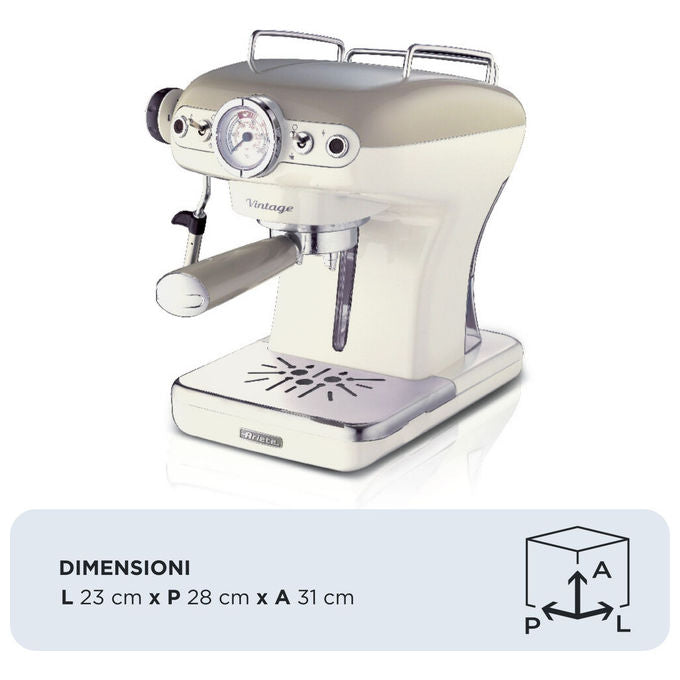 Ariete 1389 Vintage Macchina da caffe' Espresso 0,9 L 15 bar 850 W Polvere e Cialde ESE Cappuccinatore colore Beige