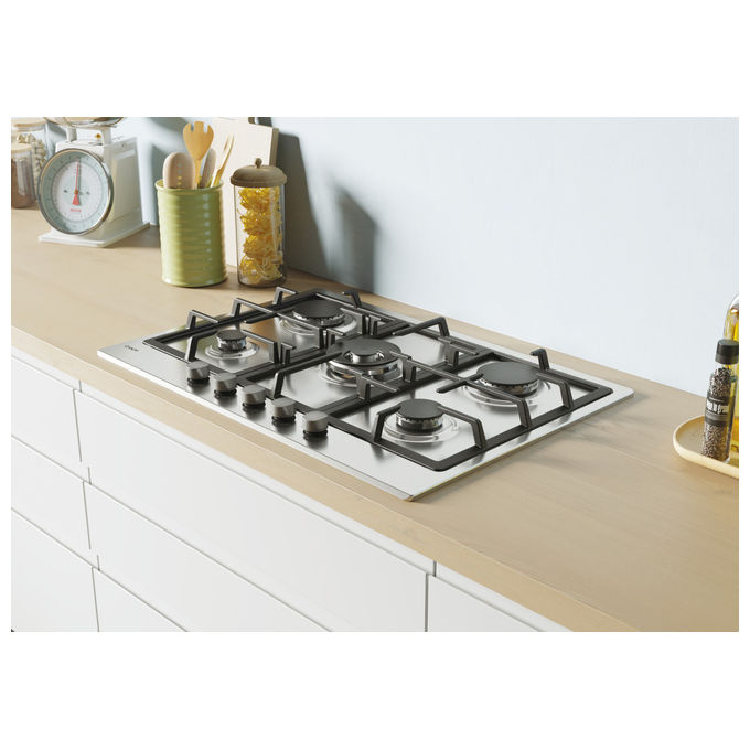 Candy CHG74WX Timeless Piano cottura Gas 74.5 cm 5 fuochi griglie in ghisa colore Acciaio Inox