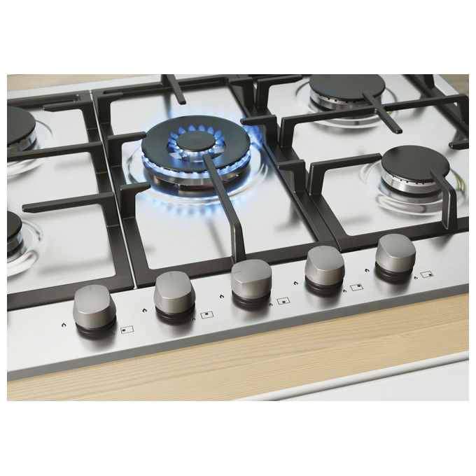 Candy CHG74WX Timeless Piano cottura Gas 74.5 cm 5 fuochi griglie in ghisa colore Acciaio Inox
