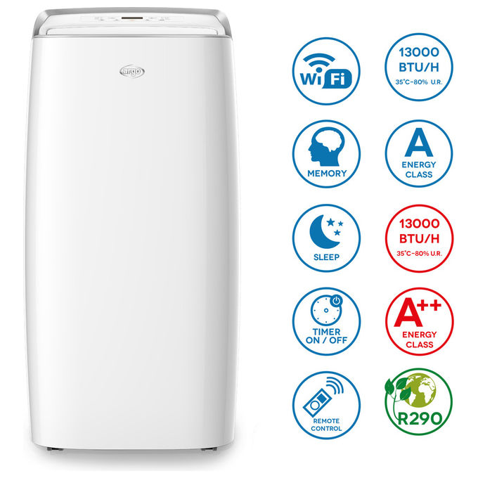 Argo MILO PLUS Condizionatore portatile 13000 BTU per ambienti fino a 45 m² Classe A Wi-Fi Pompa di calore colore Bianco