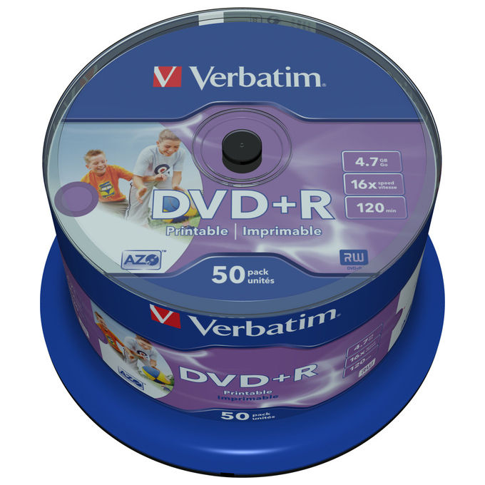 Verbatim 43512 DVD+R Wide Inkjet Printable 4,7 GB 16x Spindle 50 pz