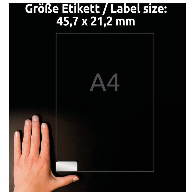 Avery L6009-20 Etichette in Poliestere per Stampanti Laser 45,7x21,2 mm 960 pz Permanenti colore Argento
