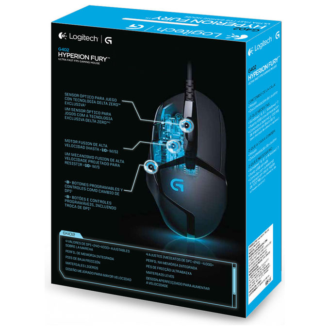 Logitech G 910-004068 G402 Hyperion Fury Mouse Gaming 4000 DPI 8 Pulsanti Programmabili USB Tipo A colore Nero
