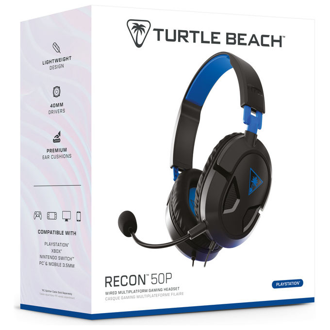Turtle Beach TBS-3303-05 Recon 50P Cuffie Gaming Cablate Over Ear Microfono Rimovibile PS5 PS4 Xbox PC colore Nero Blu
