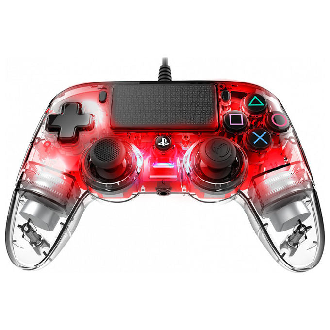 Nacon PS4OFCPADCLRED Controller Cablato Compatto per PS4 e PC USB Touchpad Vibrazione colore Rosso Trasparente