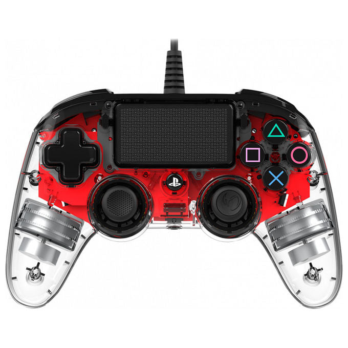 Nacon PS4OFCPADCLRED Controller Cablato Compatto per PS4 e PC USB Touchpad Vibrazione colore Rosso Trasparente