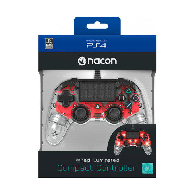Nacon PS4OFCPADCLRED Controller Cablato Compatto per PS4 e PC USB Touchpad Vibrazione colore Rosso Trasparente