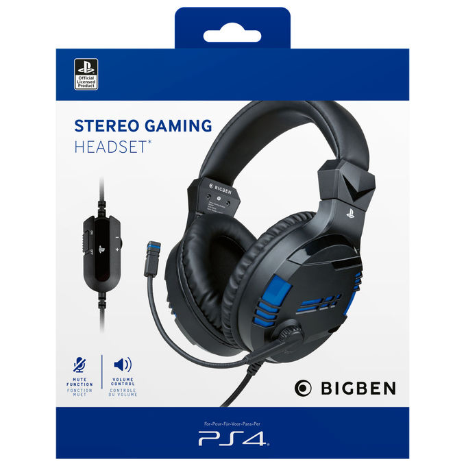 Bigben Interactive PS4OFHEADSETV3 Cuffie Gaming Over-ear Stereo Cablate con Microfono per PS4 PC Mac colore Nero Blu