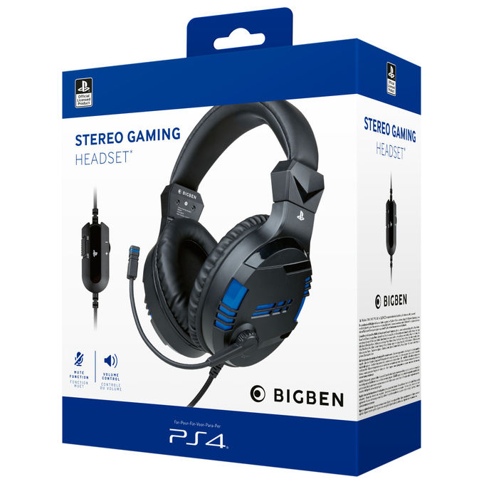 Bigben Interactive PS4OFHEADSETV3 Cuffie Gaming Over-ear Stereo Cablate con Microfono per PS4 PC Mac colore Nero Blu