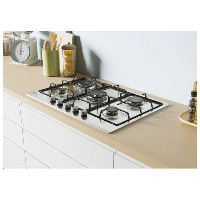 Candy CEL7P4WX Idea Piano cottura Gas 74.5 cm 5 fuochi doppia corona 4000 W sicurezza elettromagnetica colore Inox