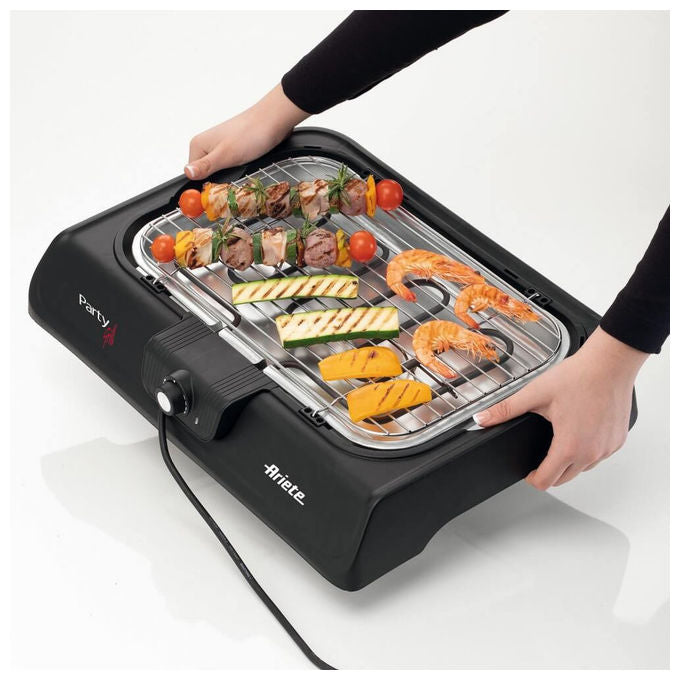 Ariete 723 Party Grill Barbecue Elettrico da Tavolo 2000W Termostato Regolabile Vassoio Raccogli Grasso colore Nero