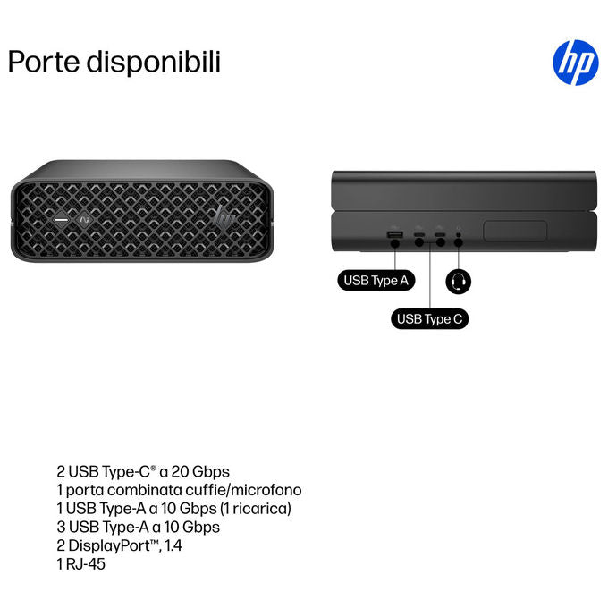 HP D4SZ5ET Z2 Mini G1i Wolf Pro Security Edition Mini PC Workstation AI Intel Core Ultra 7 265 32 GB DDR5 SSD 1 TB Windows 11 Pro colore Nero